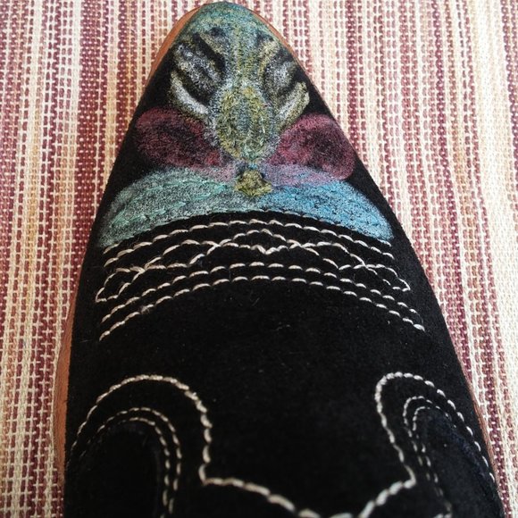 Patricia Nash Black Suede hand Painted Mules 7.5 - Picture 3 of 7